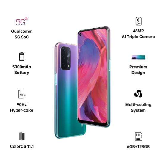 SMARTPHONE OPPO A74 5G || 128G/6G, 48MP TRIPLE CAM,FINGERPRINT BARGAIN