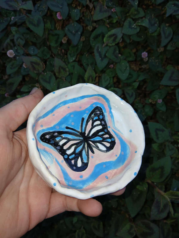 Handmade Ceramic butterfly jewellery/trinket bowl