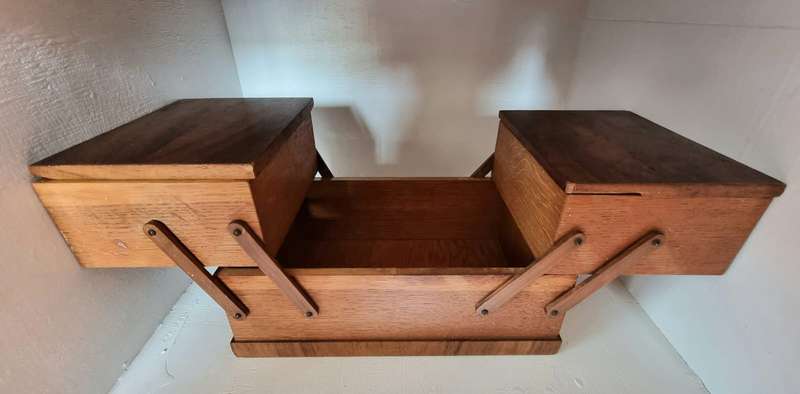 Vintage sewing box with antique accessories