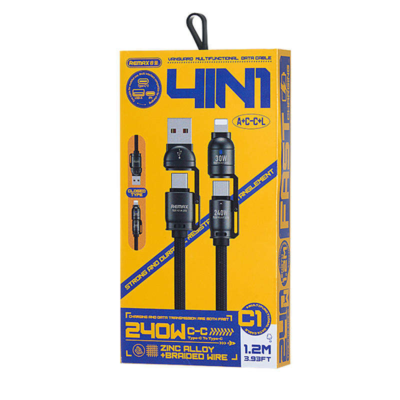 REMAX C1 240W 1.5M USB+Type-C to Lightning+Type-C Vanguard Multifunctional Zinc Alloy Braided Chargi