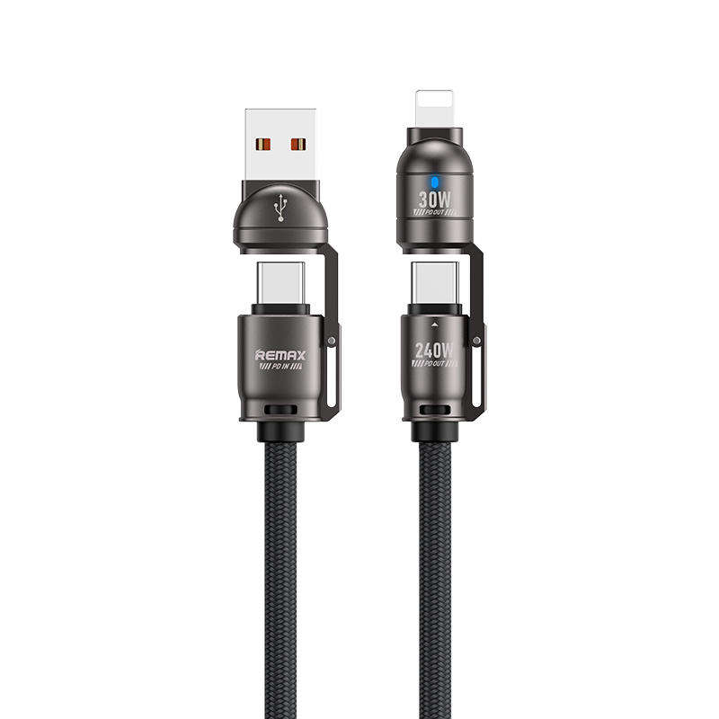 REMAX C1 240W 1.5M USB+Type-C to Lightning+Type-C Vanguard Multifunctional Zinc Alloy Braided Chargi
