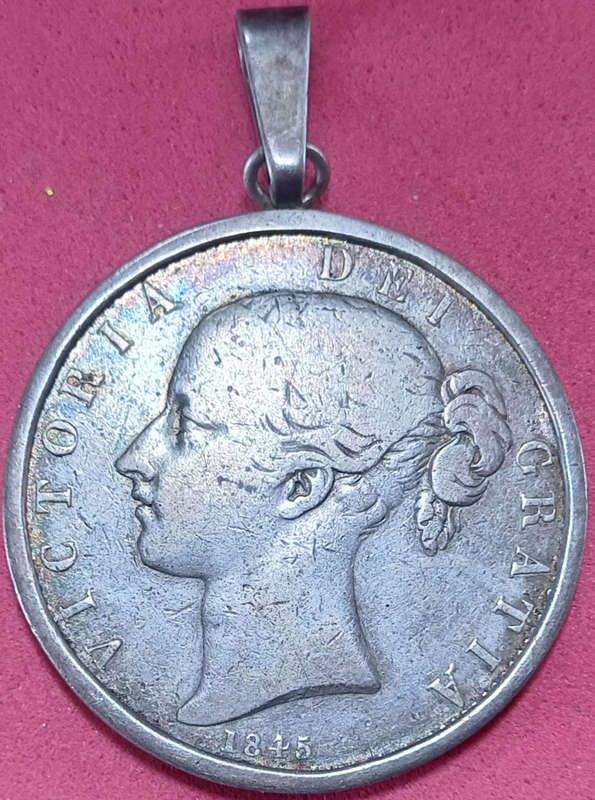 1845 GB Silver Crown Queen Victoria Pendant