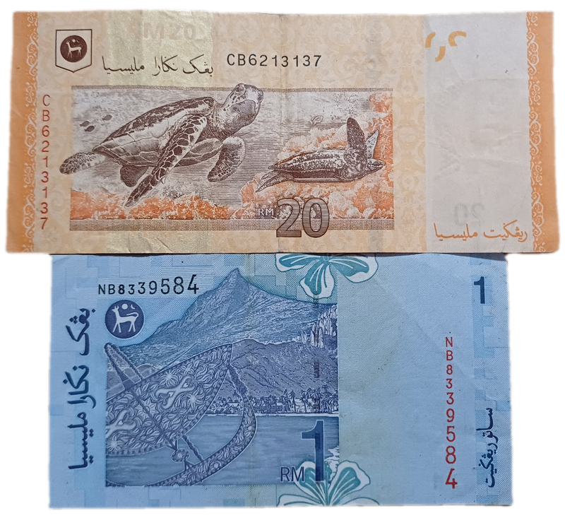 Malaysia Bank Notes  One & Twenty Ringgit