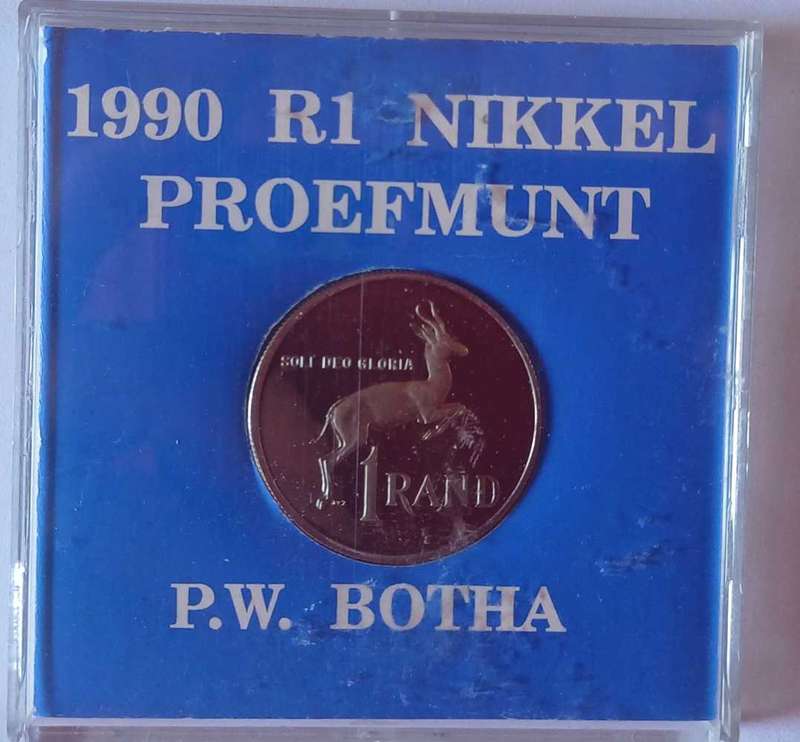 1990 R1 Nickel Proof Coin & FDC - P.W. Botha