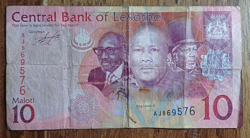 Lesotho Bank Note 10 Maloti