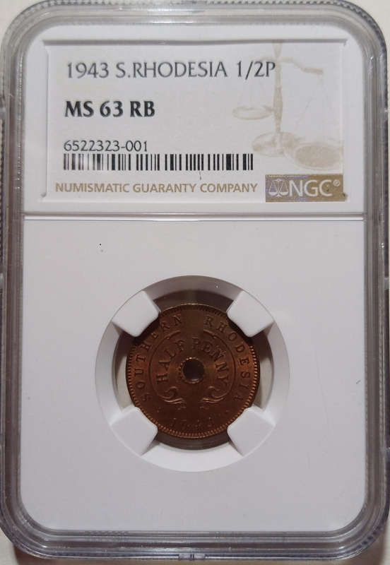 1943 Southern Rhodesia Half Penny (MS63 RB)