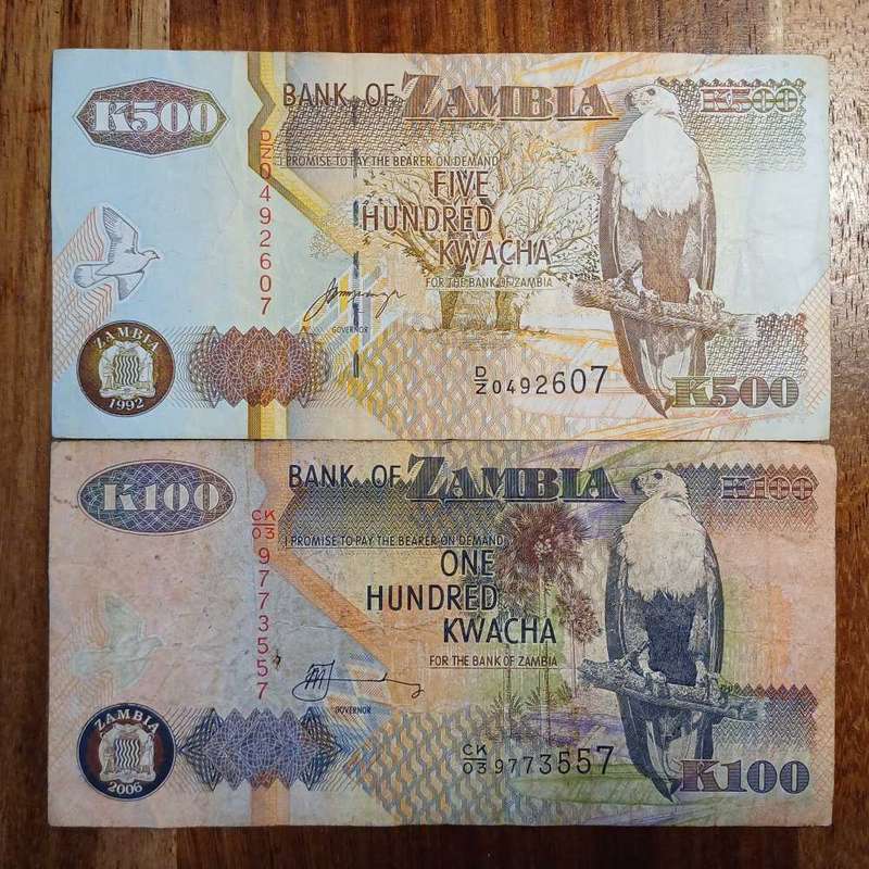 Zambia Bank Note - 100 & 500 hundred Kwacha
