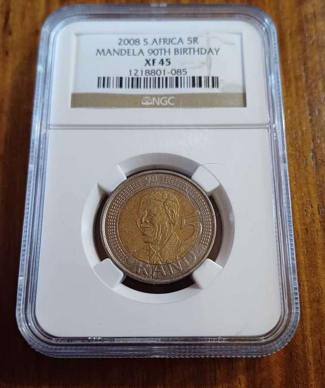 2008 SA 5R Mandela Coin slabbed 90 th Birthday & First Day Cover Mandela