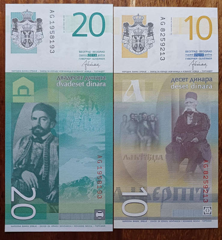 Serbia Bank Notes 20 & 10 Dinara (UNC)