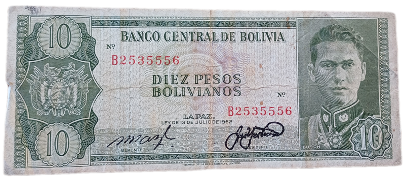 1962 Bolivia Bank Note 10 Pesos