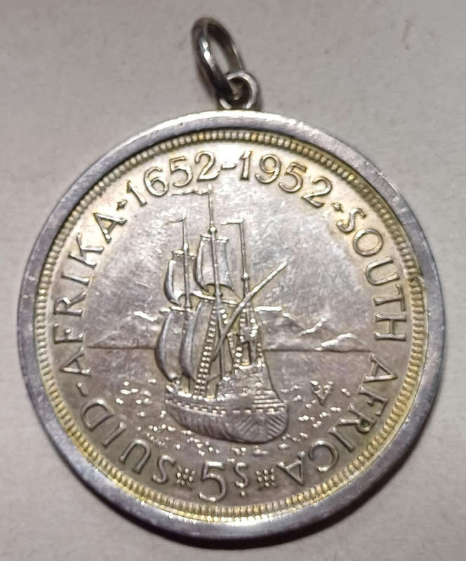 1952 Union 5 Shillings in Silver Pendant