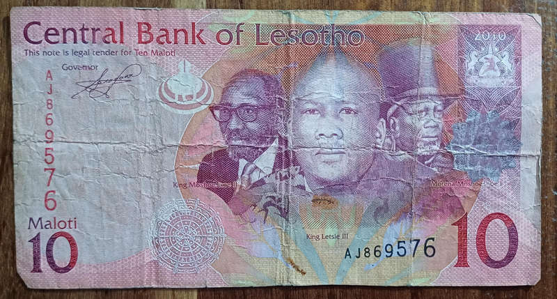 Lesotho Bank Note 10 Maloti