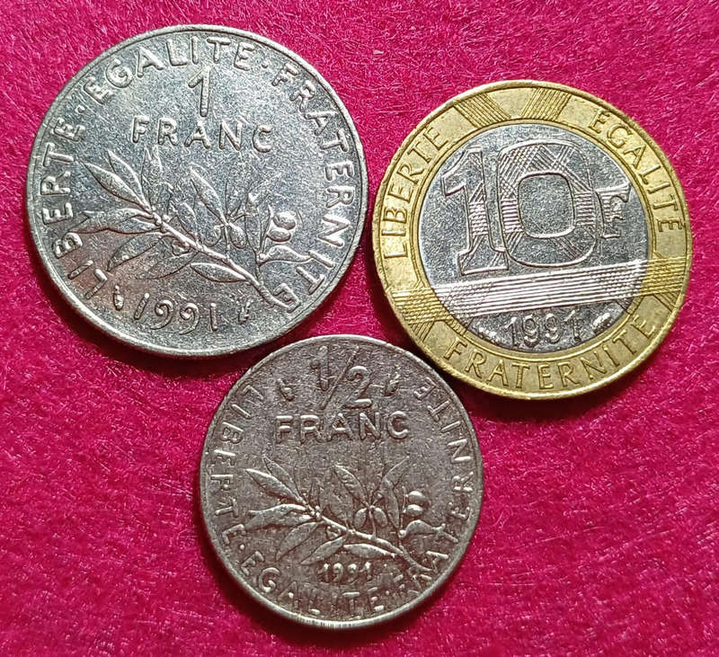 France 10, 1 & ½ Franc 1991