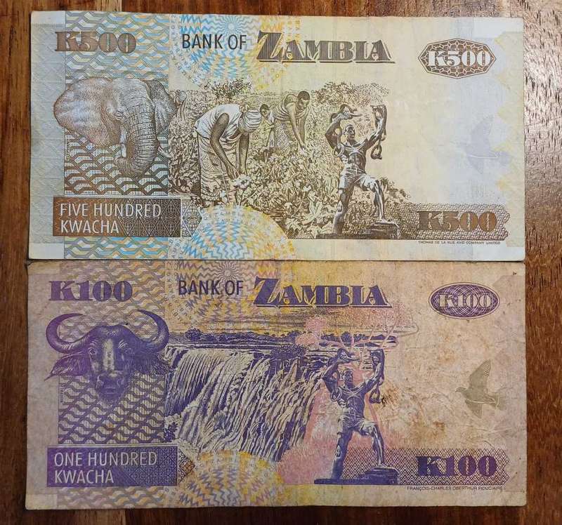 Zambia Bank Note - 100 & 500 hundred Kwacha