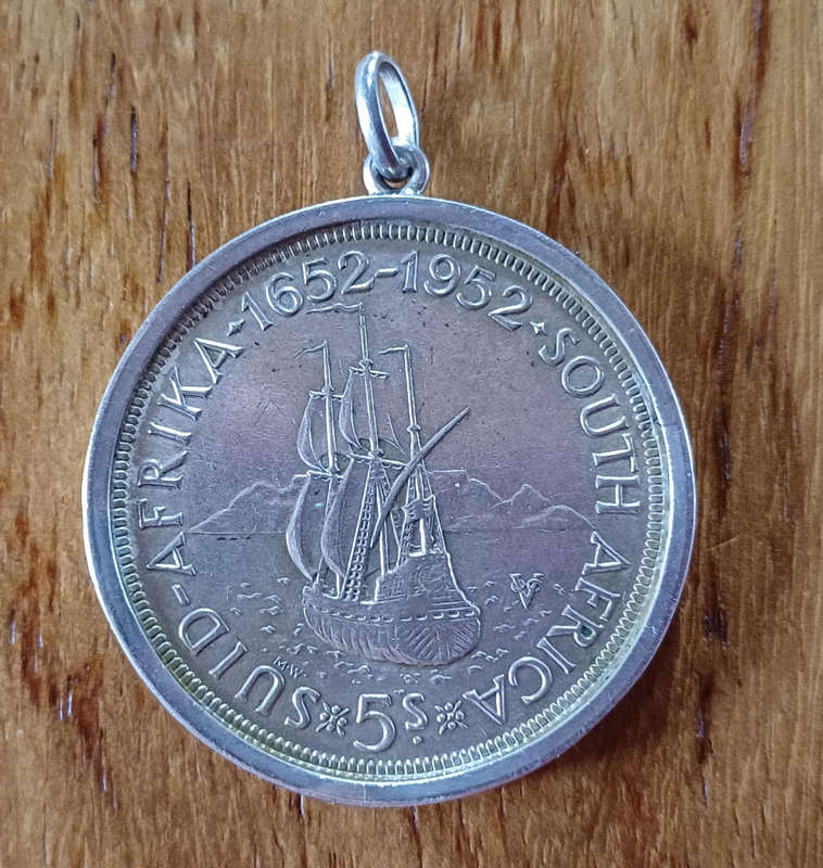 1952 Union 5 Shillings in Silver Pendant