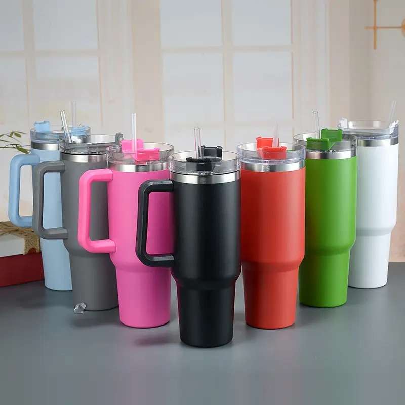 1200ML Double Wall Travel Mug Water Bottle with Handle, Straw, Lid