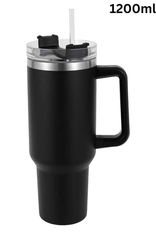 1200ML Double Wall Travel Mug Water Bottle with Handle, Straw, Lid