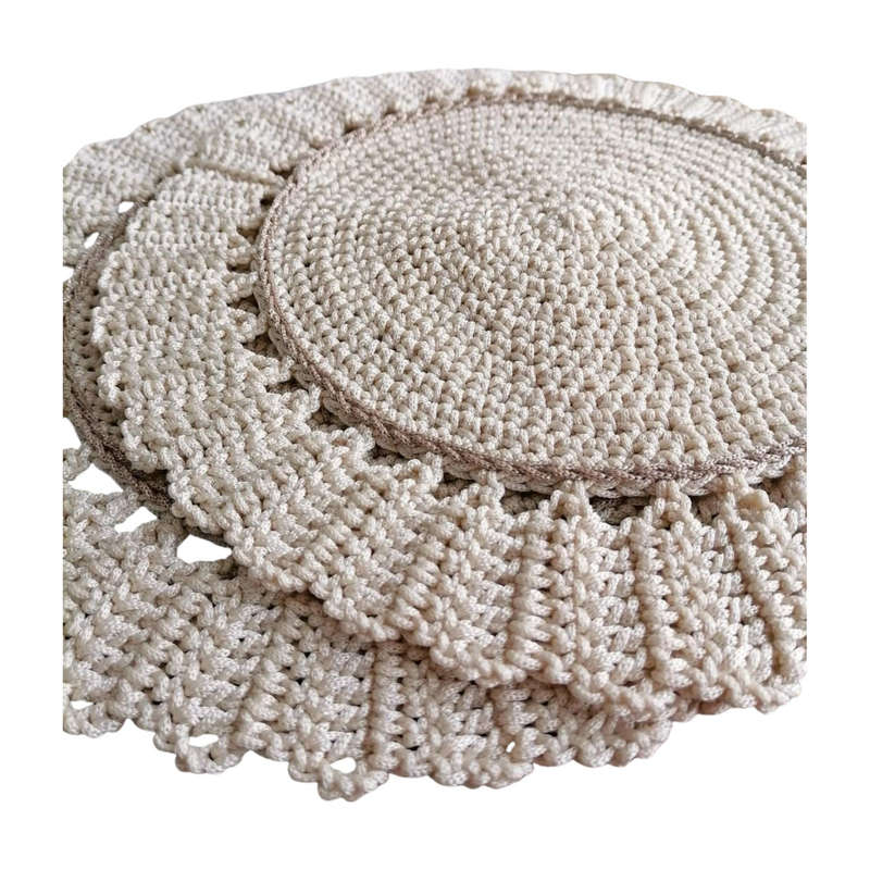 Handmade Crochet Placemat Set of 6  Boho Rustic Table Decor  Round Doily Farm