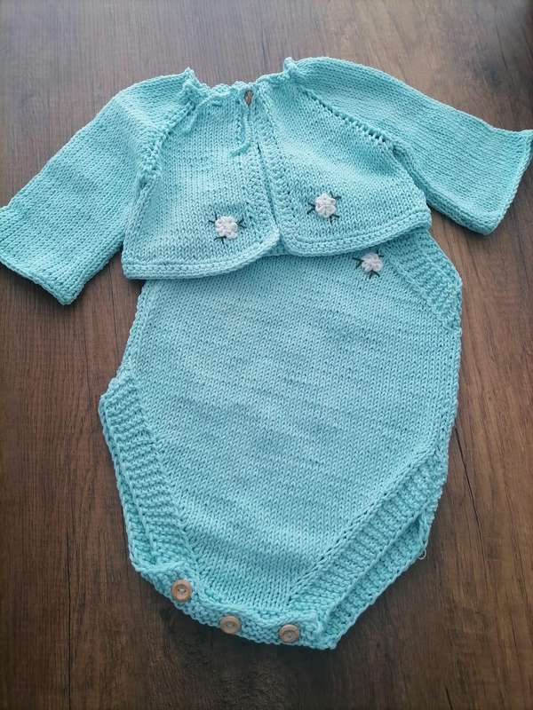 Handmade Baby Knit Set  Romper & Cardigan  100% Cotton  Ready to Ship  Baby Shower Gift