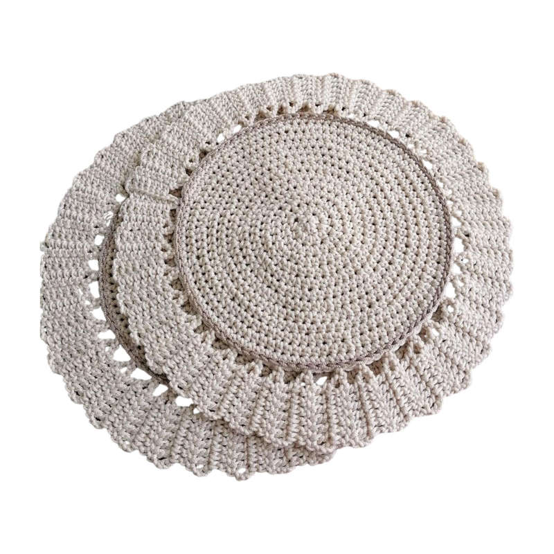Handmade Crochet Placemat Set of 6  Boho Rustic Table Decor  Round Doily Farm