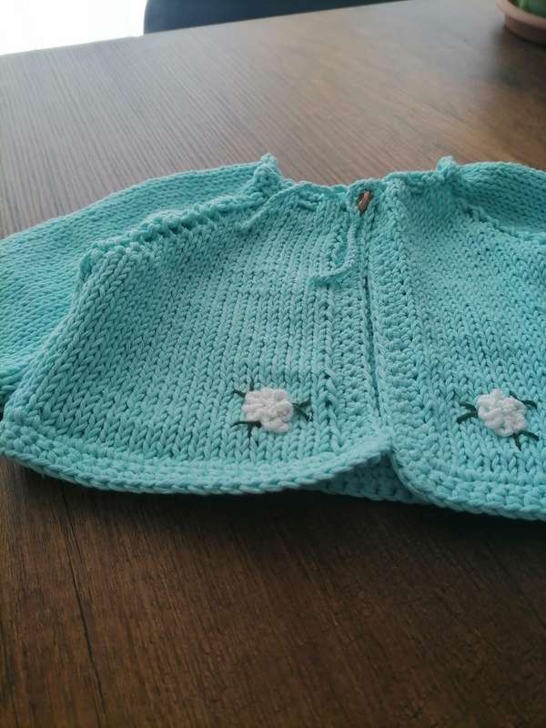 Handmade Baby Knit Set  Romper & Cardigan  100% Cotton  Ready to Ship  Baby Shower Gift