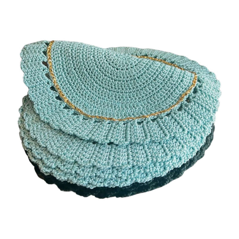 Handmade Crochet Placemat & Napkin Ring Set  Set of 6  Boho Rustic Table Decor  Round Doily Farm