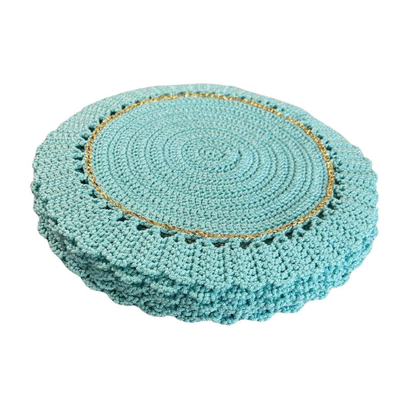 Handmade Crochet Placemat & Napkin Ring Set  Set of 6  Boho Rustic Table Decor  Round Doily Farm