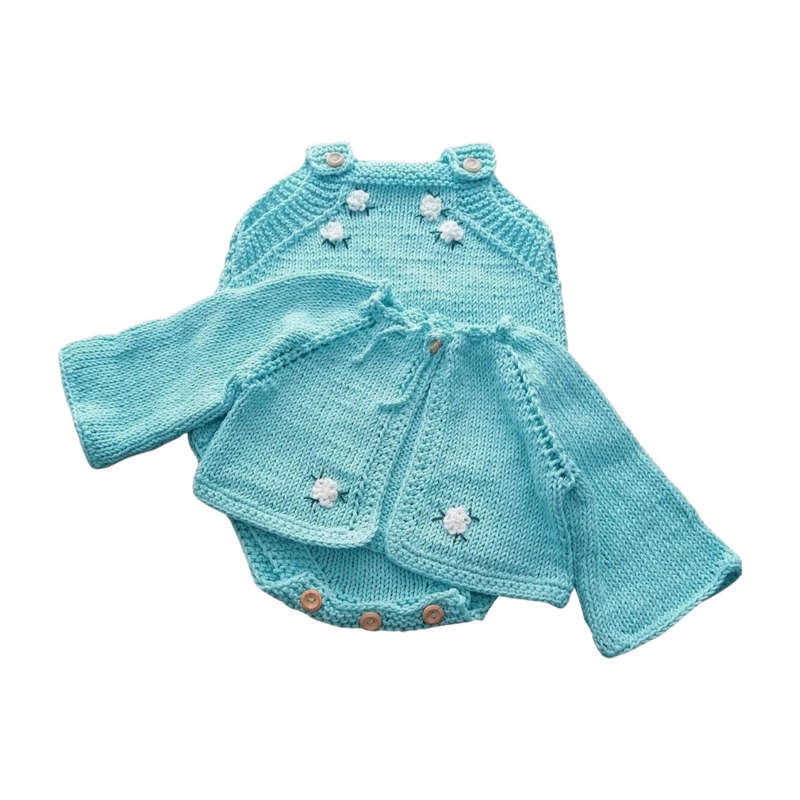 Handmade Baby Knit Set  Romper & Cardigan  100% Cotton  Ready to Ship  Baby Shower Gift