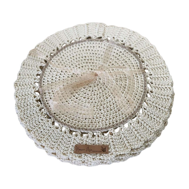 Handmade Crochet Placemat Set of 6  Boho Rustic Table Decor  Round Doily Farm