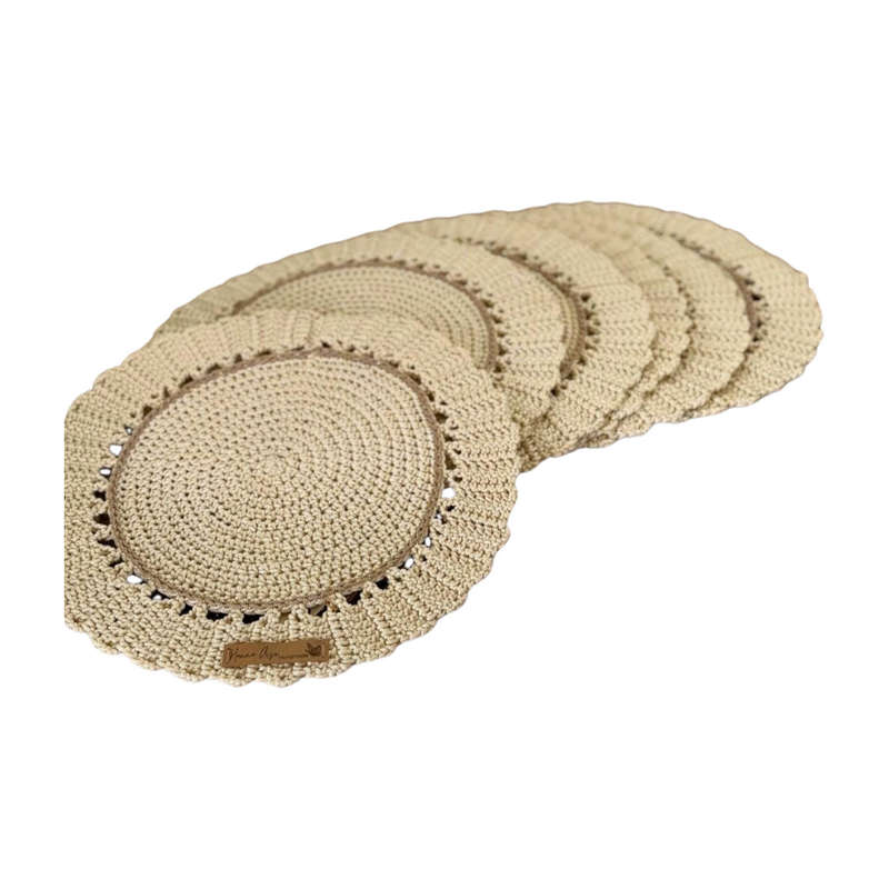 Handmade Crochet Placemat Set of 6  Boho Rustic Table Decor  Round Doily Farm