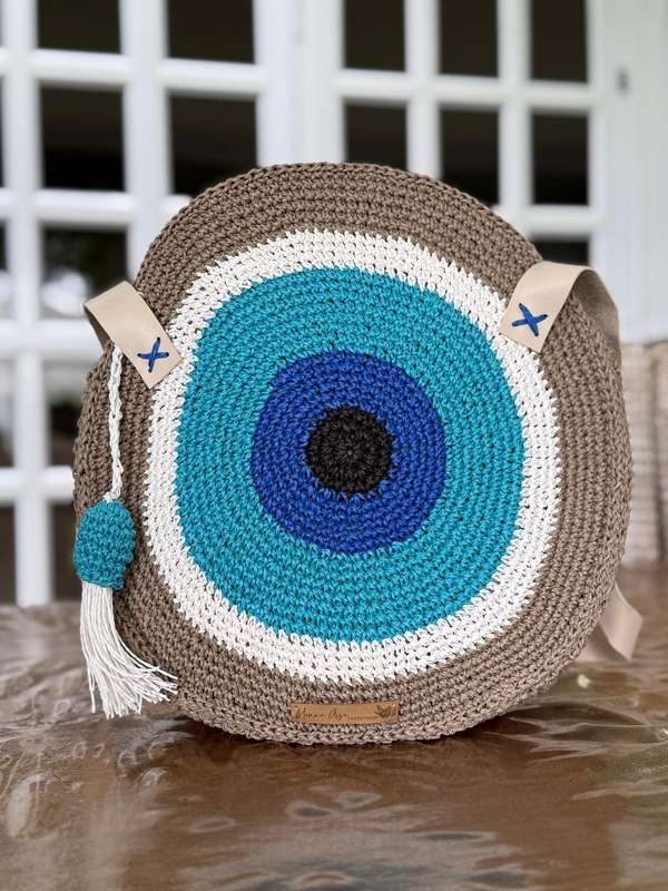Large Evil Eye Crochet Shoulder Bag