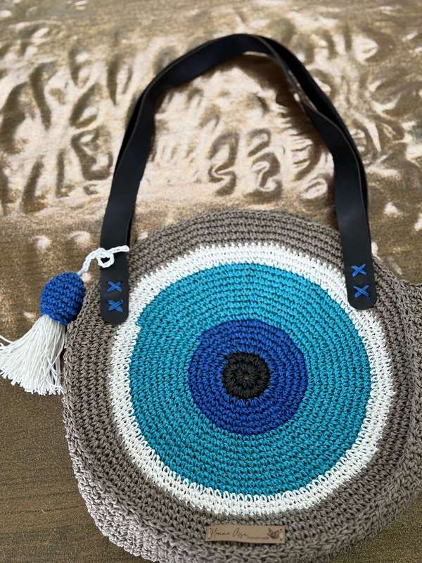 Large Evil Eye Crochet Shoulder Bag