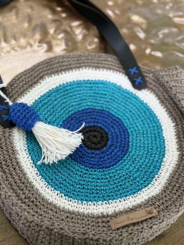 Large Evil Eye Crochet Shoulder Bag