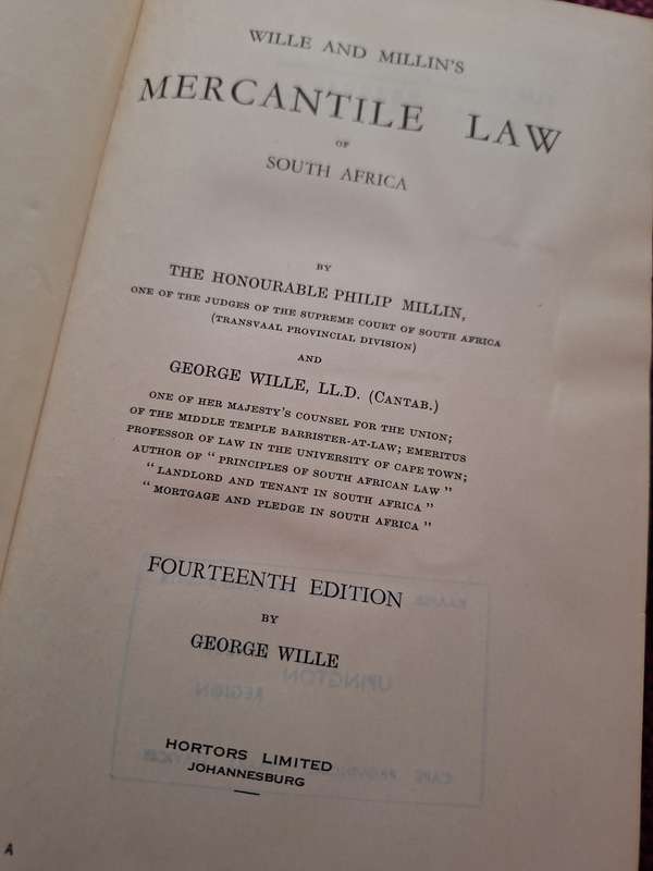 Mercantile Law  of South Africa by the honorable Philip Millen 1961