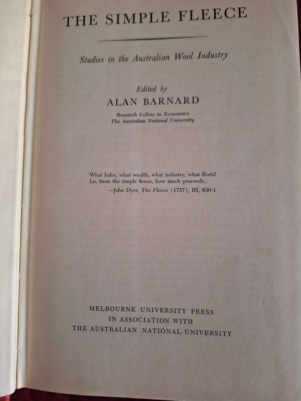 The Simple Fleece by Alan Barnard First Edition 1962 (Sheep Farming Australia)