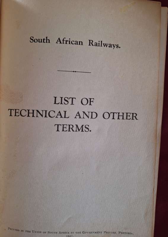 List of Technical and Other Terms South African Railways 1947
