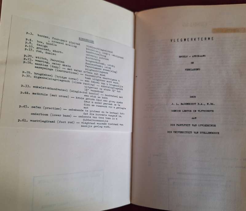 Vlegwerkterme ( Weavingworkterms) 1964 rare topic study. JL Bardenhorst Afrikaans & English Text
