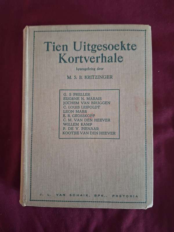 Tien Uitgesoekte Kortverhale /MSB Kritzinger/1936 first edition/Afrikaans Text/rare