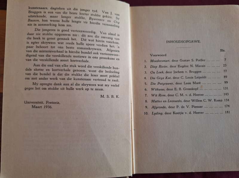 Tien Uitgesoekte Kortverhale /MSB Kritzinger/1936 first edition/Afrikaans Text/rare