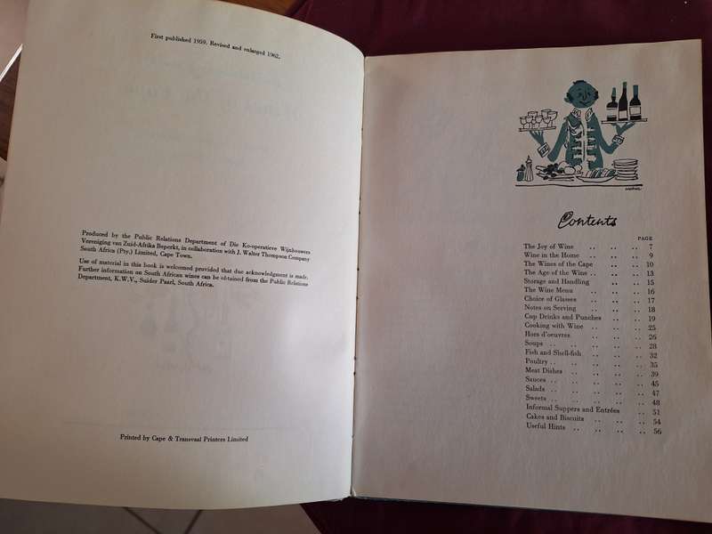 Entertaining with Wines of the Cape- 1962/English text. Choosing/Cellaring/Serving/Cooking/Recipes