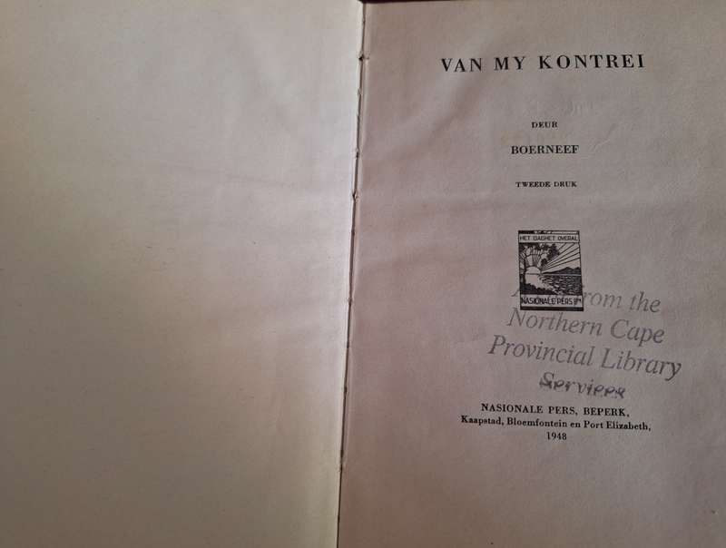 Van my Kontrei - Boerneef 1948 first edition. Afrikaans Text