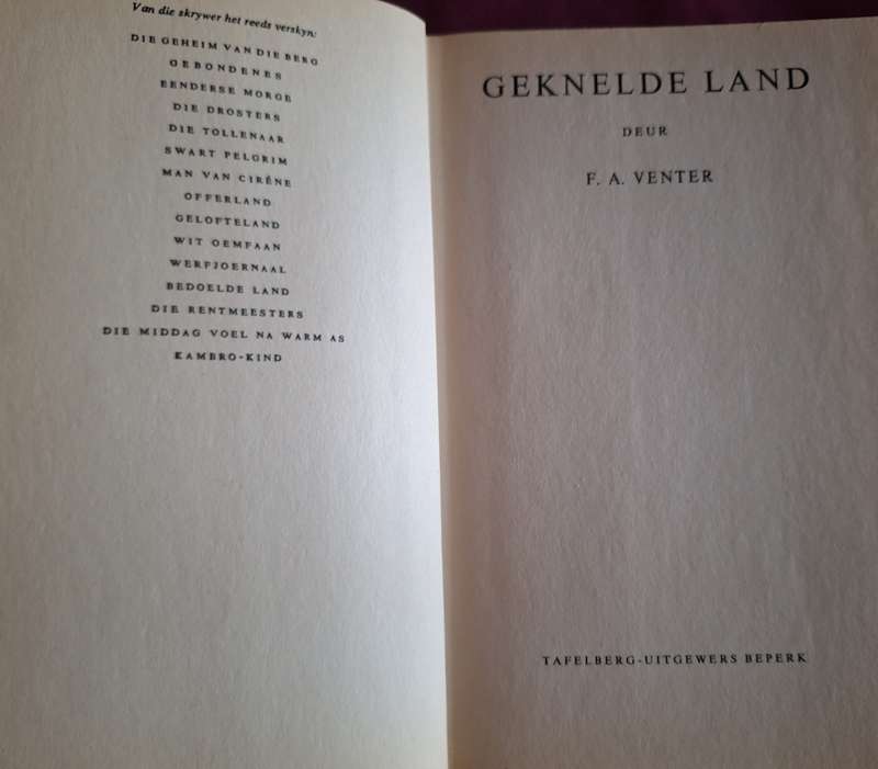 Geknelde Land - FA Venter 1980 rare. Afrikaans text.