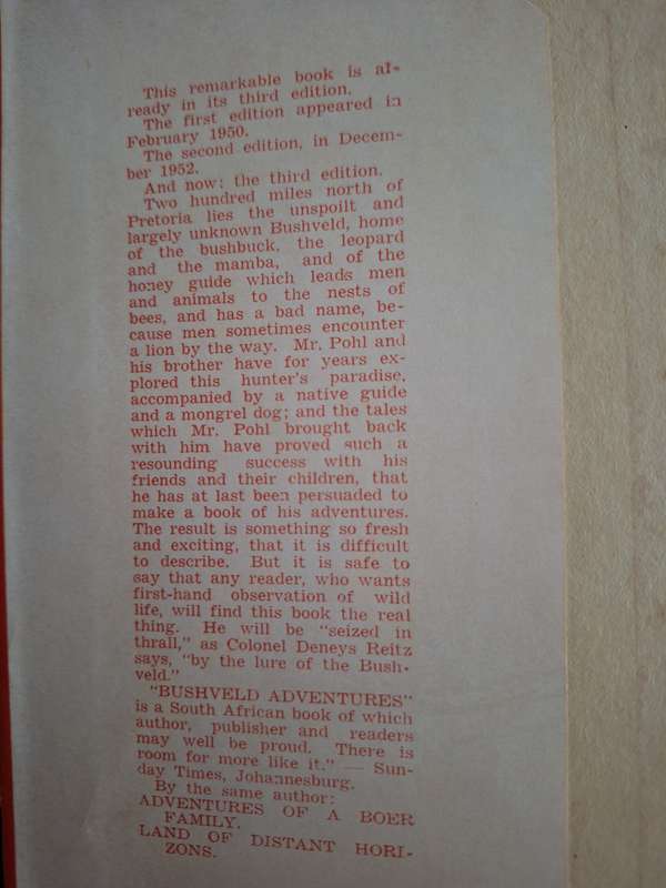 Bushveld Adventures Victor Pohl 1953. 10th impression.