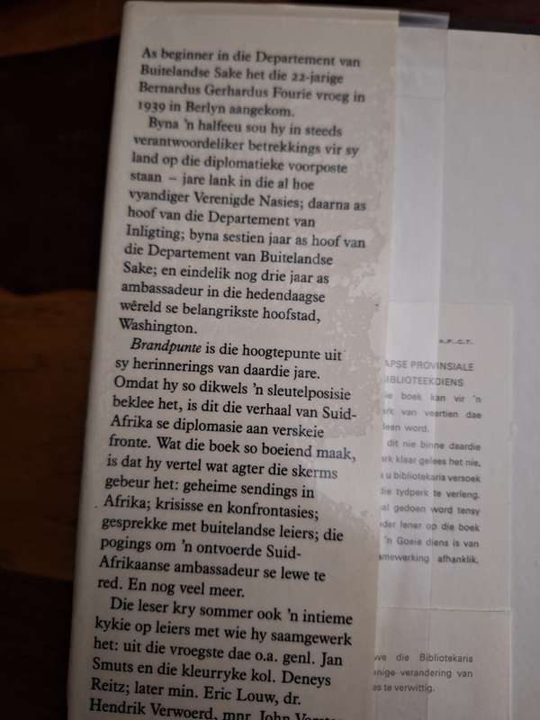 Brand-punt / Brand Fourie First Edition 1991 - Afrikaanse Text.  Famous SA diplomat- non fiction