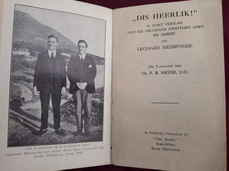 Leonard Messenger (n kort verslag van) Dis heerlik no date 1931? Very rare Afrikaans Text.