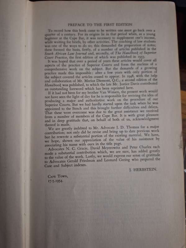 THE CIVIL PRACTICE of the SUPERIOR COURTS in SA 1966. Herbstein and van Winson