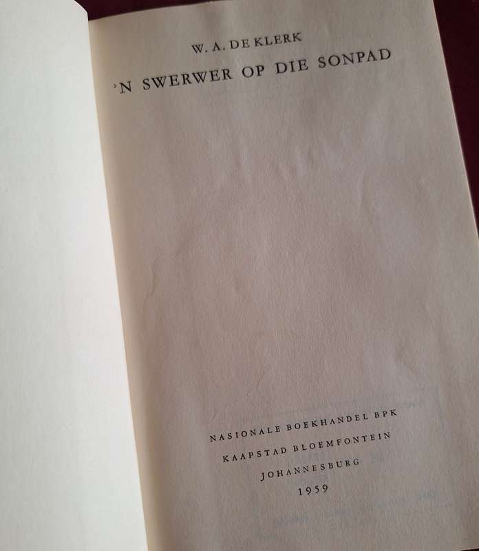 n Swerwer op die Sonpad - WA de Klerk -  1959 - Afrikaans Text