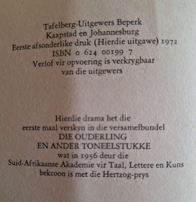OUSUS - HA Fagan -Toneelstuk in 3 bedrywe. Afrikaans. 1972 (Drama)