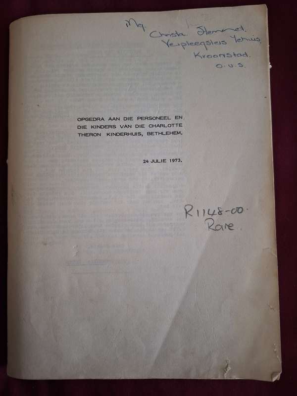 Recipes given to the Charlotte Theron Kinderhuis Betlehem-Afrikaans Cooking
