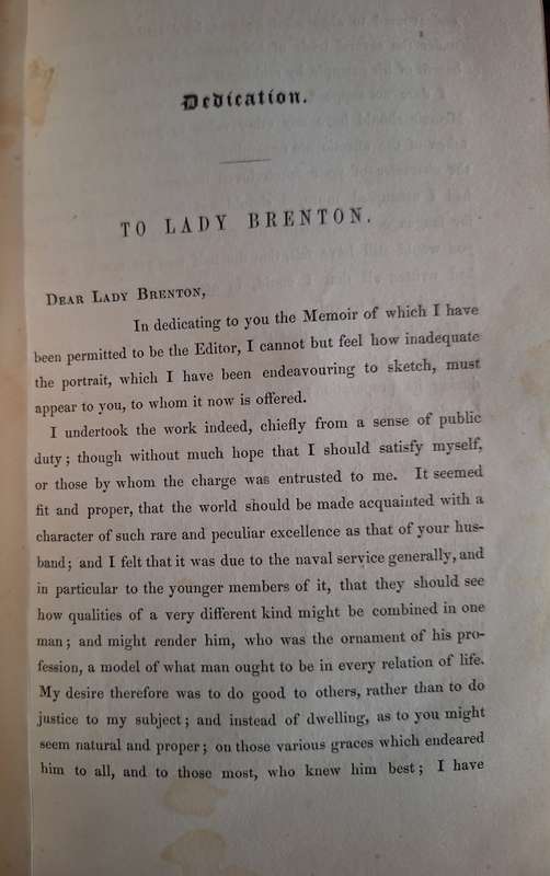MEMOIR - Vice-Admiral Sir Jahleel Brentom -1846 First edition. Hatchard & Son.